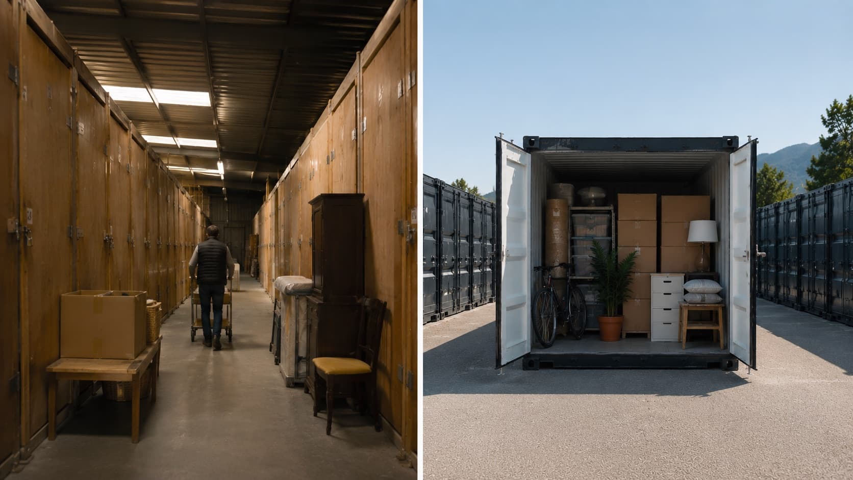 Comparaison visuelle entre garde-meuble et box de stockage